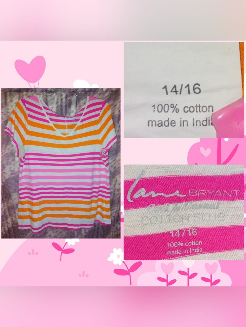 Lane Bryant White/Multicolors Cool & Casual Cotton Slub Soft Knit Tee Sz 14/16